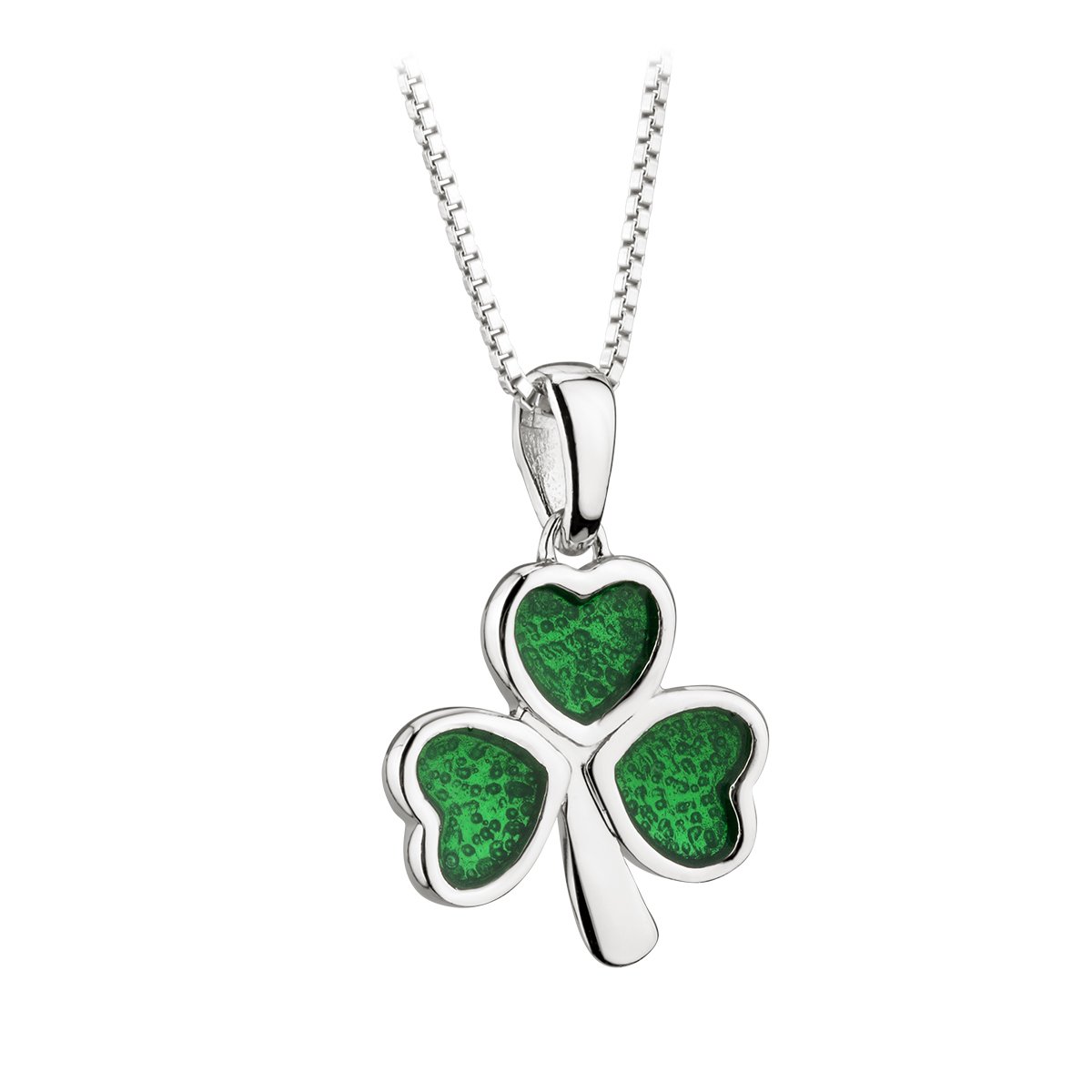 Irish Sterling Silver Shamrock Necklace with Green Enamel